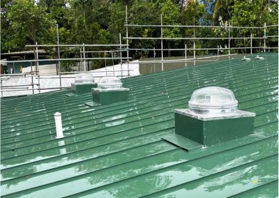 Captor Domes on Corrugated Metal Roof Square Seamless Capping Steel Kerb and flashing by roofer